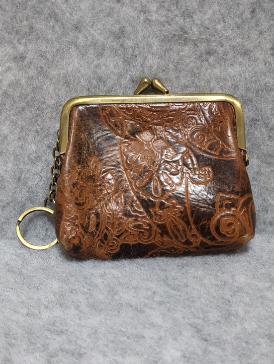 Patricia Nash Handbags - Patricia Nash Coin Purse Brown Leather Embossed Tooled Kiss Lock Key Ring